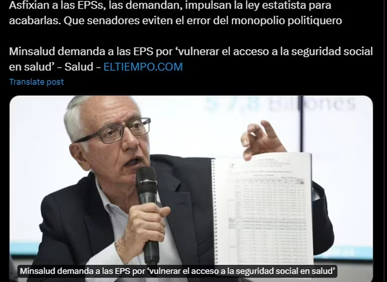  Expresidente Álvaro Uribe Vélez criticó la demanda el Ministerio de Salud contra las EPS